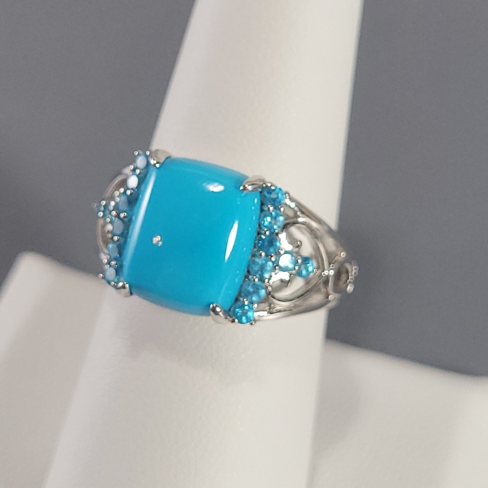 DK Sleeping Beauty Turquoise Sterling Silver Ring Women 925 Jewlery Size 7.75